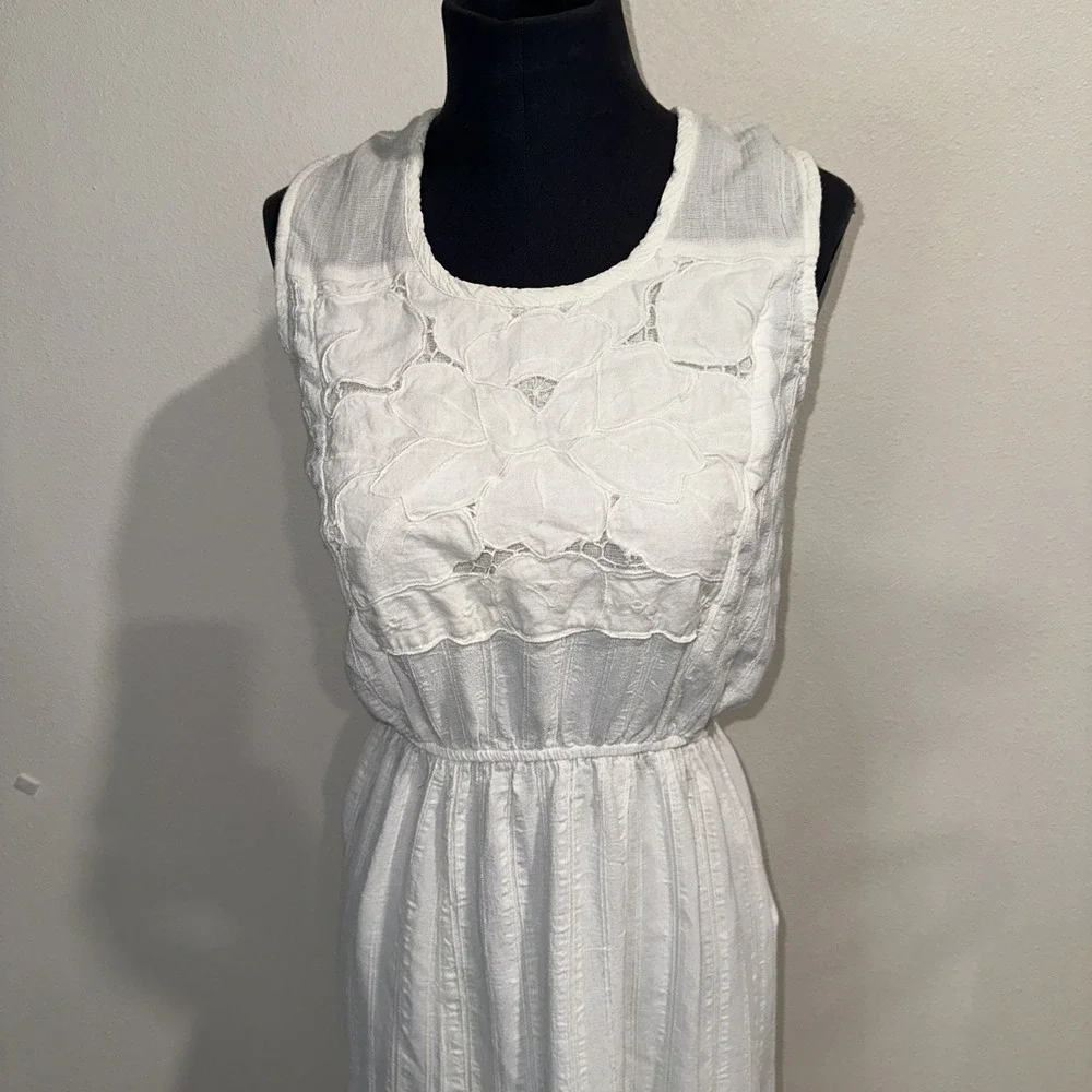 Espencer Alexis Vintage  White Sleeveless Floral Design‎ Dress Sz 10   95%rayon